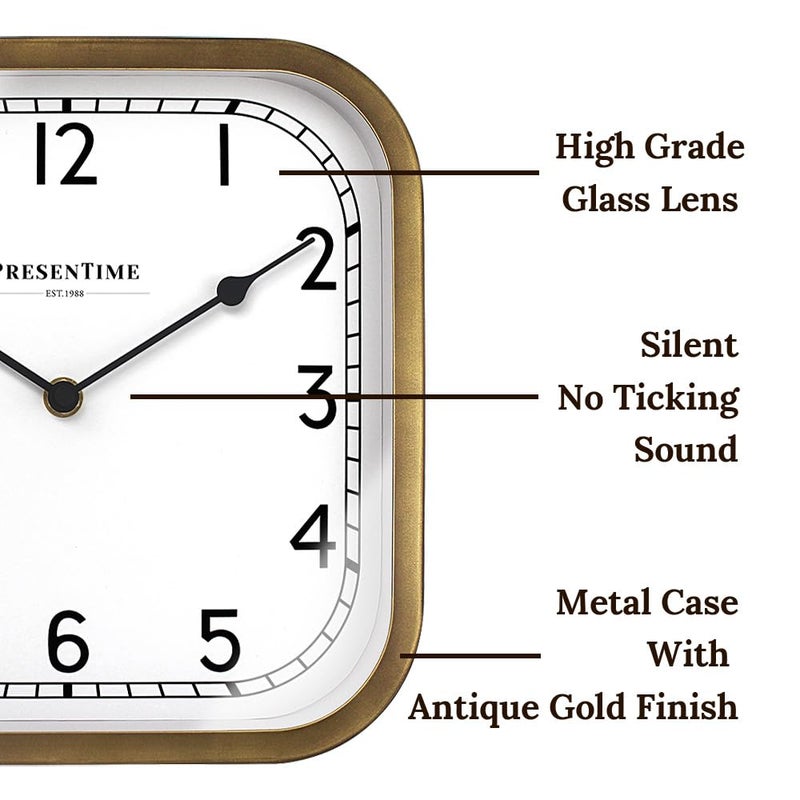 Presentime & Co 10" Anton Vintage Square Clock, Silent No Ticking, Wall & Mantel 2 in 1 Clock, Desk and Shelf Clock, Tabletop DÃ©cor, Antique Hamilton Gold - Image 2